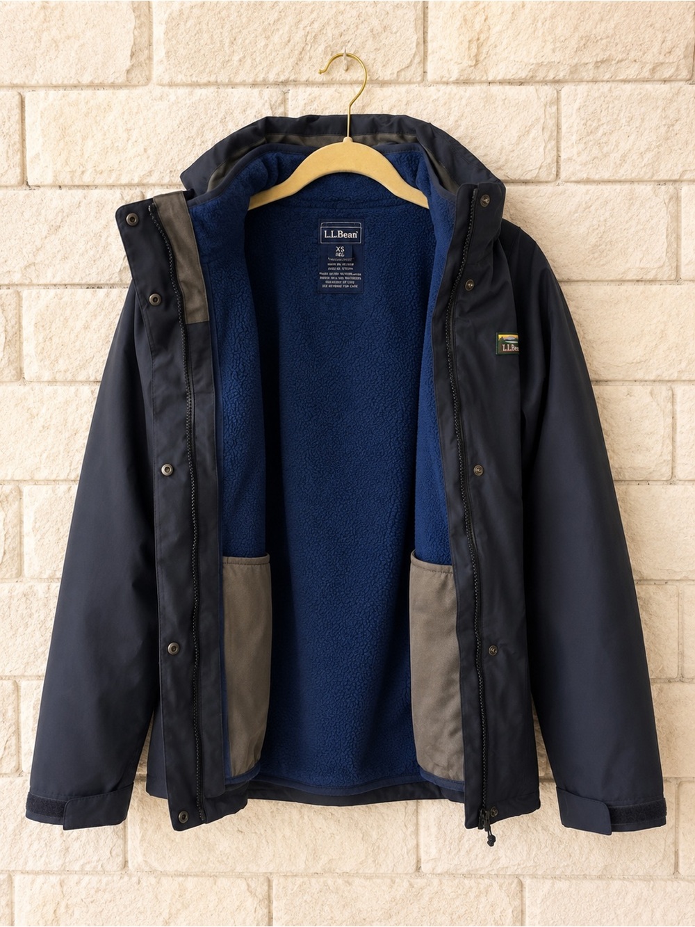 Vintage L.L.Bean Navy 2 Layer Jacket 90s Mountain Logo Gorpcore Outdoor Coat XS - Picture 2 of 6